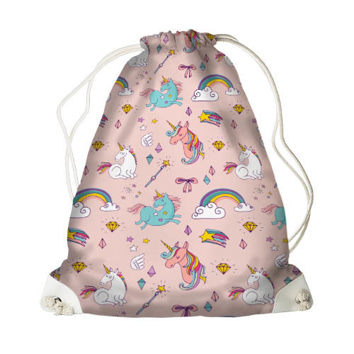 Рюкзак-мішок MINI Єдинороги та веселки на рожевому фоні