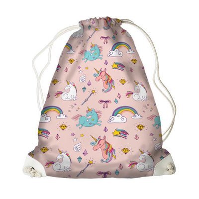 Рюкзак-мішок MINI Єдинороги та веселки на рожевому фоні