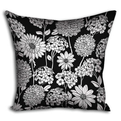 Подушка з принтом 30х30 см Чорно-білі квіти