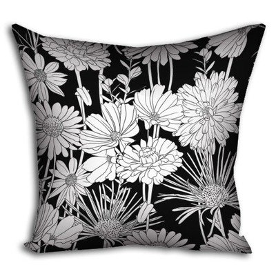 Подушка з принтом 30х30 см Чорно-білі квіти