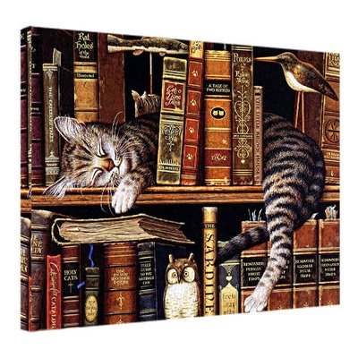 Картина на тканині, 45х65 см Кіт в книгах