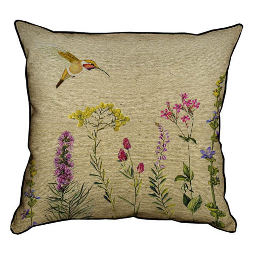 Подушка для интерьера (мешковина) 45х45 см Полевые цветы и колибри
