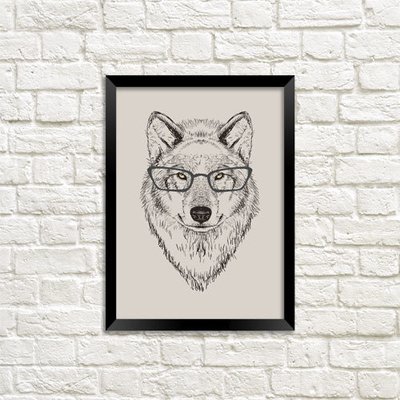 Постер в рамке A4 Волк в очках