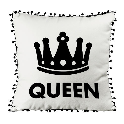 Подушка декоративная (мешковина) с помпонами Queen