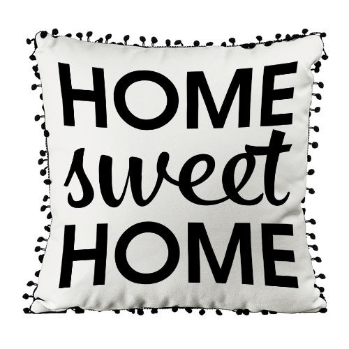 Подушка декоративная (мешковина) с помпонами Home sweet home