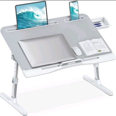 Foldable Laptop Bed Tray Desk, Adjustable Laptop Bed Table with Heights and Angles, Upgraded-Sturdy Laptop Lap Desk for Bed/Sofa/Couch/Floor, Lap Tablet Desk (NO Drawer, Grey)