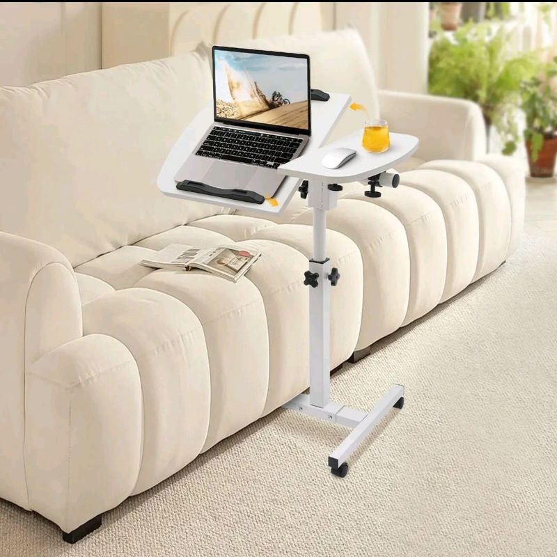 Adjustable Bedside Table with Wheels, Rolling Laptop Stand Medical Table Mobile Standing Computer Desk with Phone Holder and Drawer for Hospital and Home Use. Adjustable Bedside Table with Wheels, Rolling Laptop Stand Medical Table Mobile Standing Computer Desk with Phone Holder and Drawer for Hospital and Home Use.