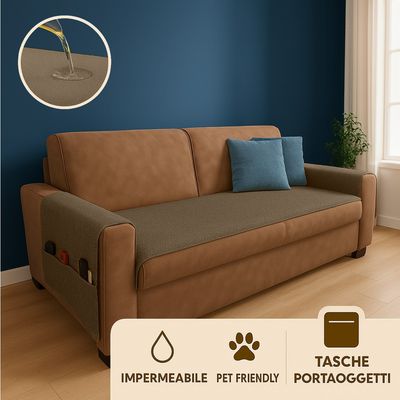 Runner Copriseduta divano Impermeabile con copribraccioli - ARMOR marrone