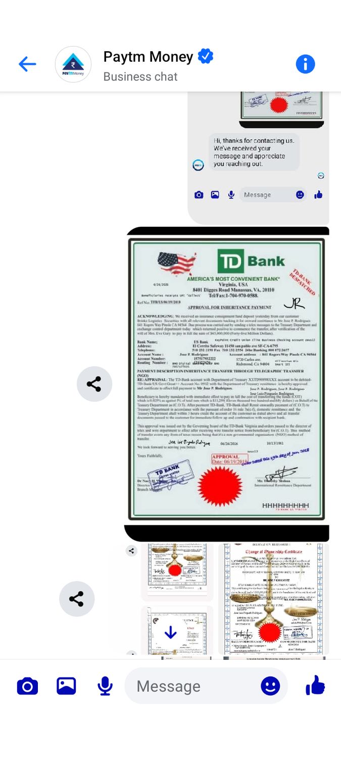 Beneficiaries UPI receipts 'Collect' $45,000,000.00 Payor Mrs. EvaGary