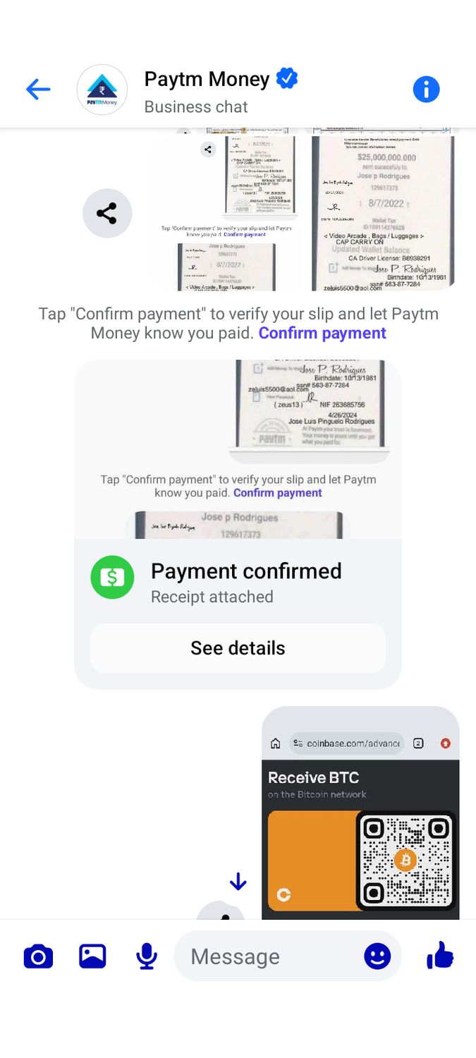 Paytm Wallet UPI receipts 'Collect' $25,000,000.00 Payor Shakira