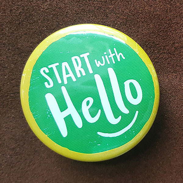 Start with Hello Pin Back Button - 2.25"