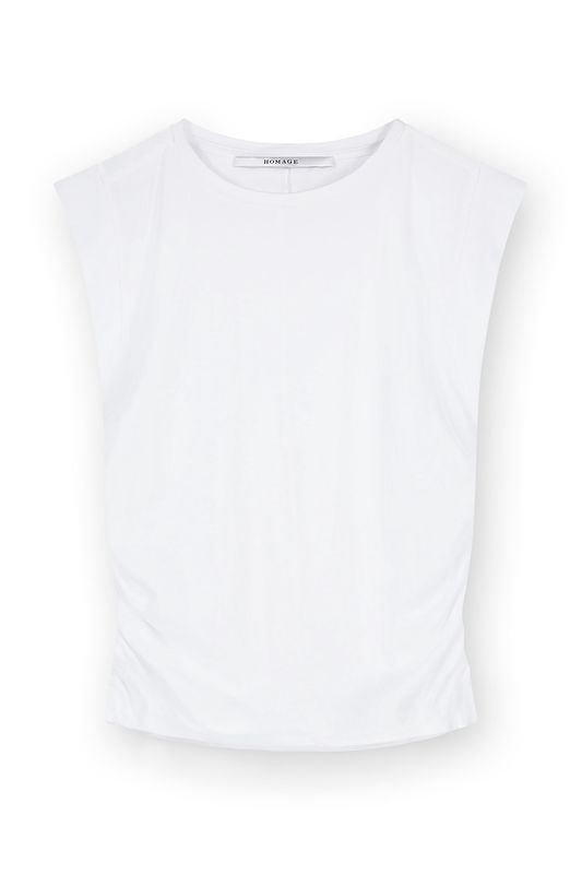 Sleeveless top shirt with gathering