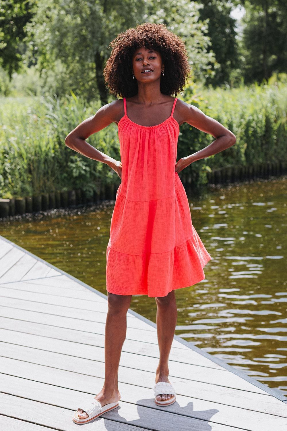 Jans Short Dress wafel korte jurk spaghetti bandje