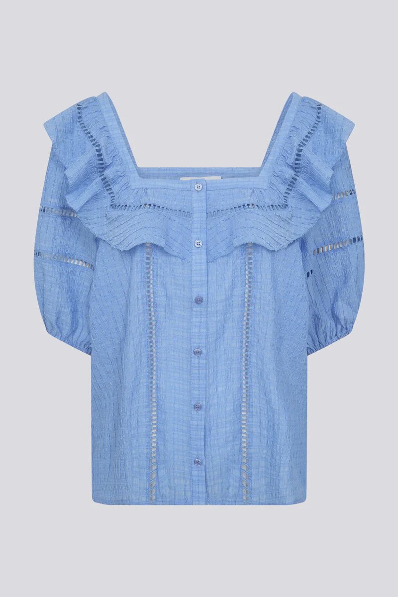 Leslie blouse ruffle mouw blauw
