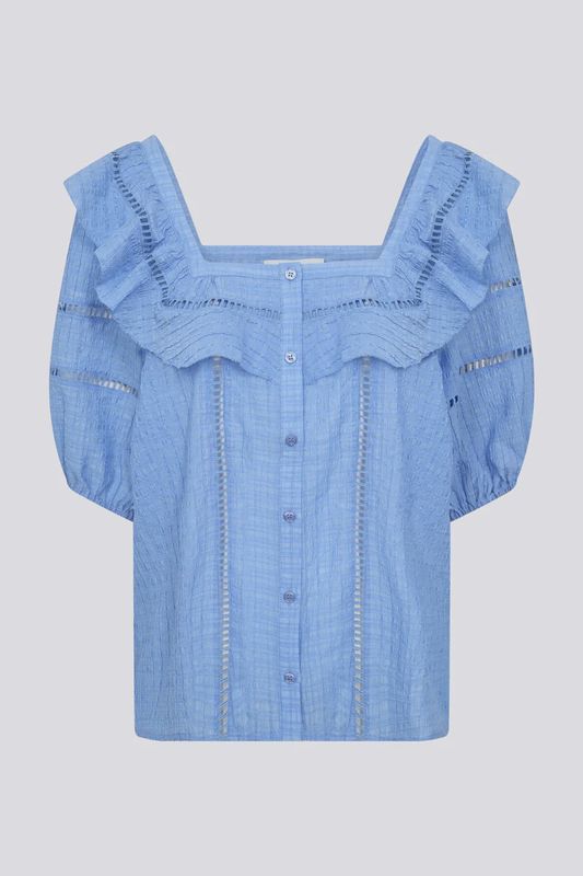 Leslie blouse ruffle mouw blauw