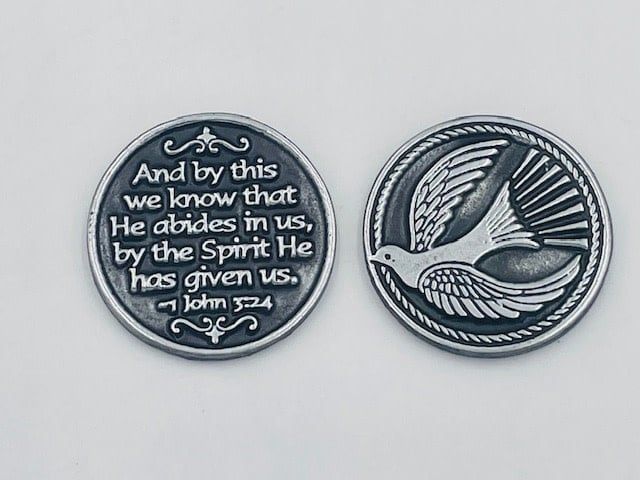 Pewter Holy Spirit pocket prayer token/coin