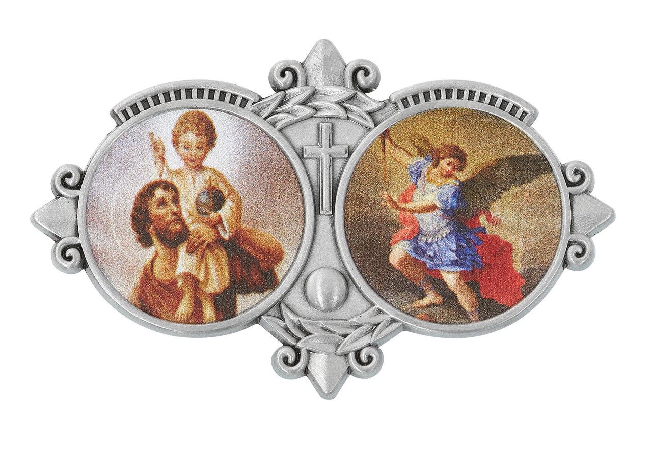 St Christopher + St Michael Auto/Car Rearview Mirror Visor Clip