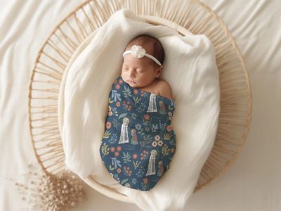 Our Lady of Lourdes &amp; St. Bernadette Deluxe Baby Swaddle - Navy