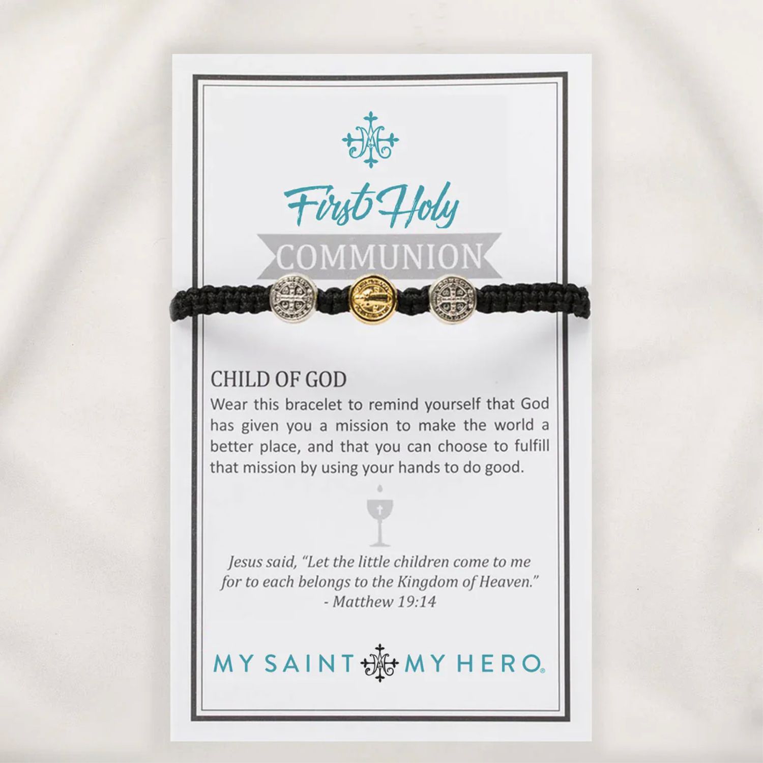 First Holy Communion St Benedict Bracelet - black