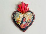 St Therese + milagros hand painted wood heart