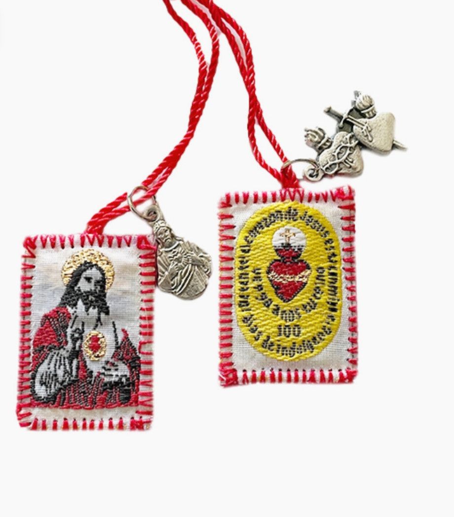 Red Scapular Sacred Heart of Jesus with medal charms
