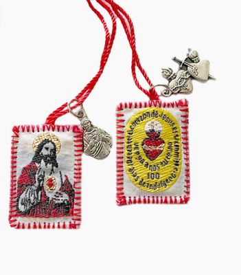Red Scapular Sacred Heart of Jesus with medal charms