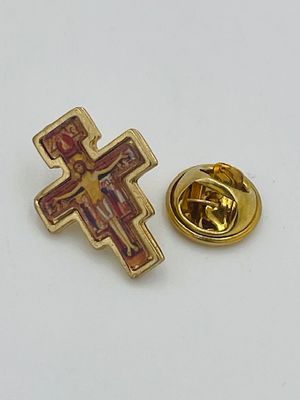 Lapel Pin,  San Damiano cross gold 3/4&quot; - DISCONTINUED by VENDOR