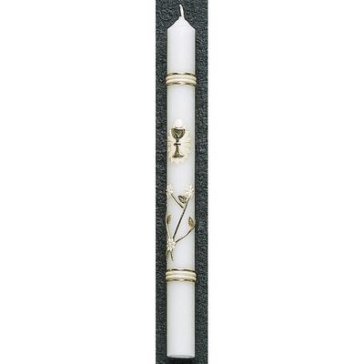 First Communion Candle 12&quot; - Gold Chalice w/Flowers