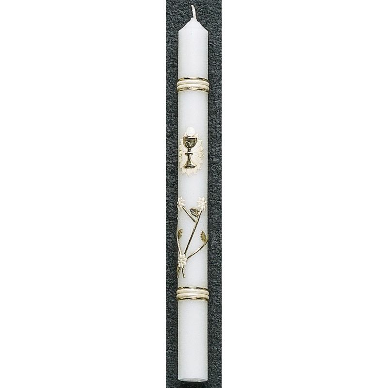 First Communion Candle 12&quot; - Gold Chalice w/Flowers