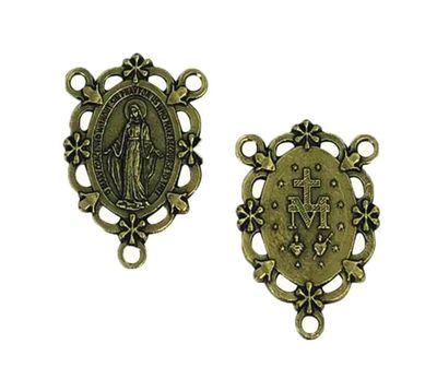 Brass Rosary Center - Decorative Miraculous Medal