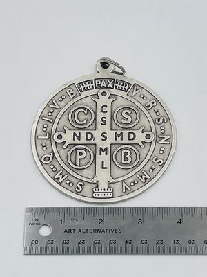 4 inch Silver Tone Premium St. Benedict Medal