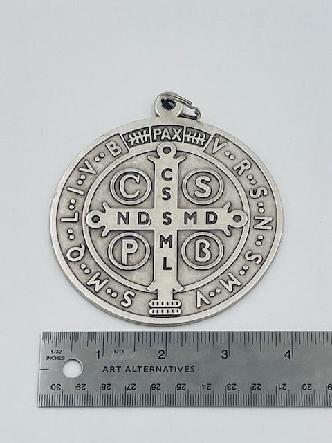 4 inch Silver Tone Premium St. Benedict Medal