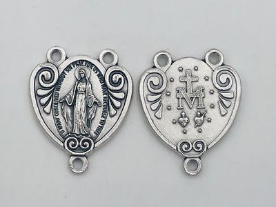 Deluxe Miraculous Medal with Two Hearts Rosary Center