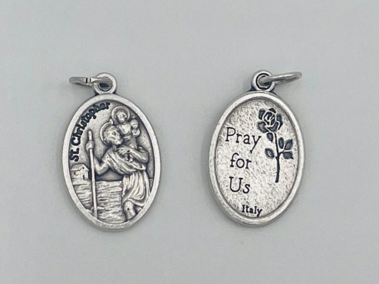 Saint Christopher Silver Tone Oxidized Medal