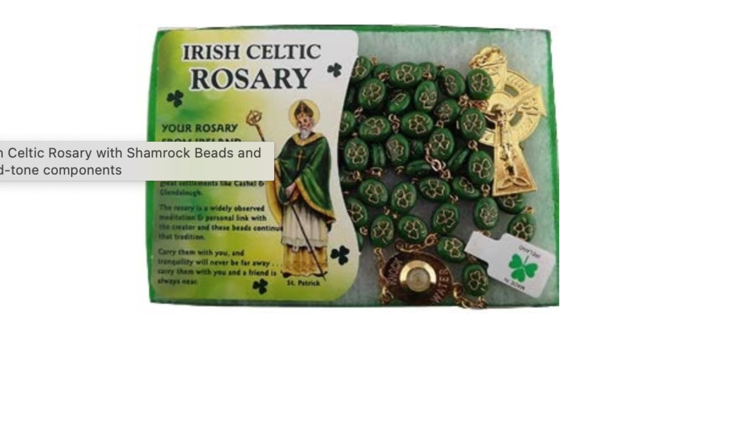 Irish Celtic Rosary with Shamrock Beads with gold-tone Crucifix