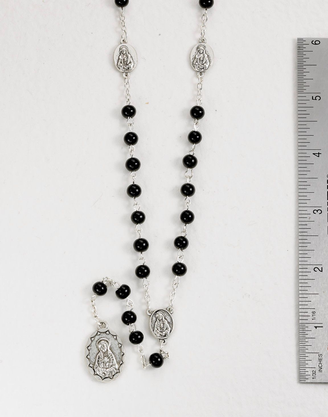 Seven Sorrows Rosary, 6mm black pearl beads