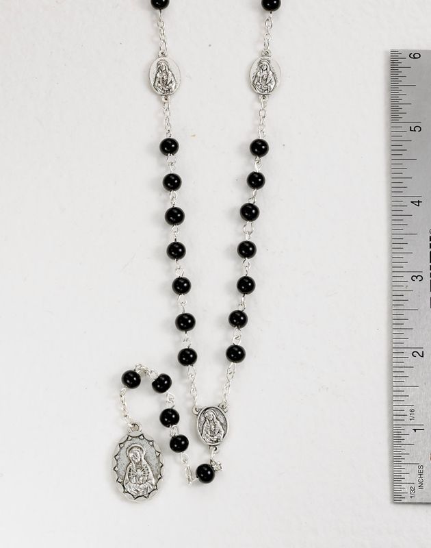 Seven Sorrows Rosary, 6mm black pearl beads