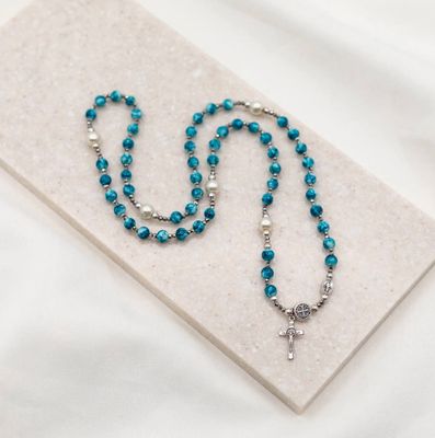 Miracles Rosary Wrap Bracelet - blue stone &amp; pearl