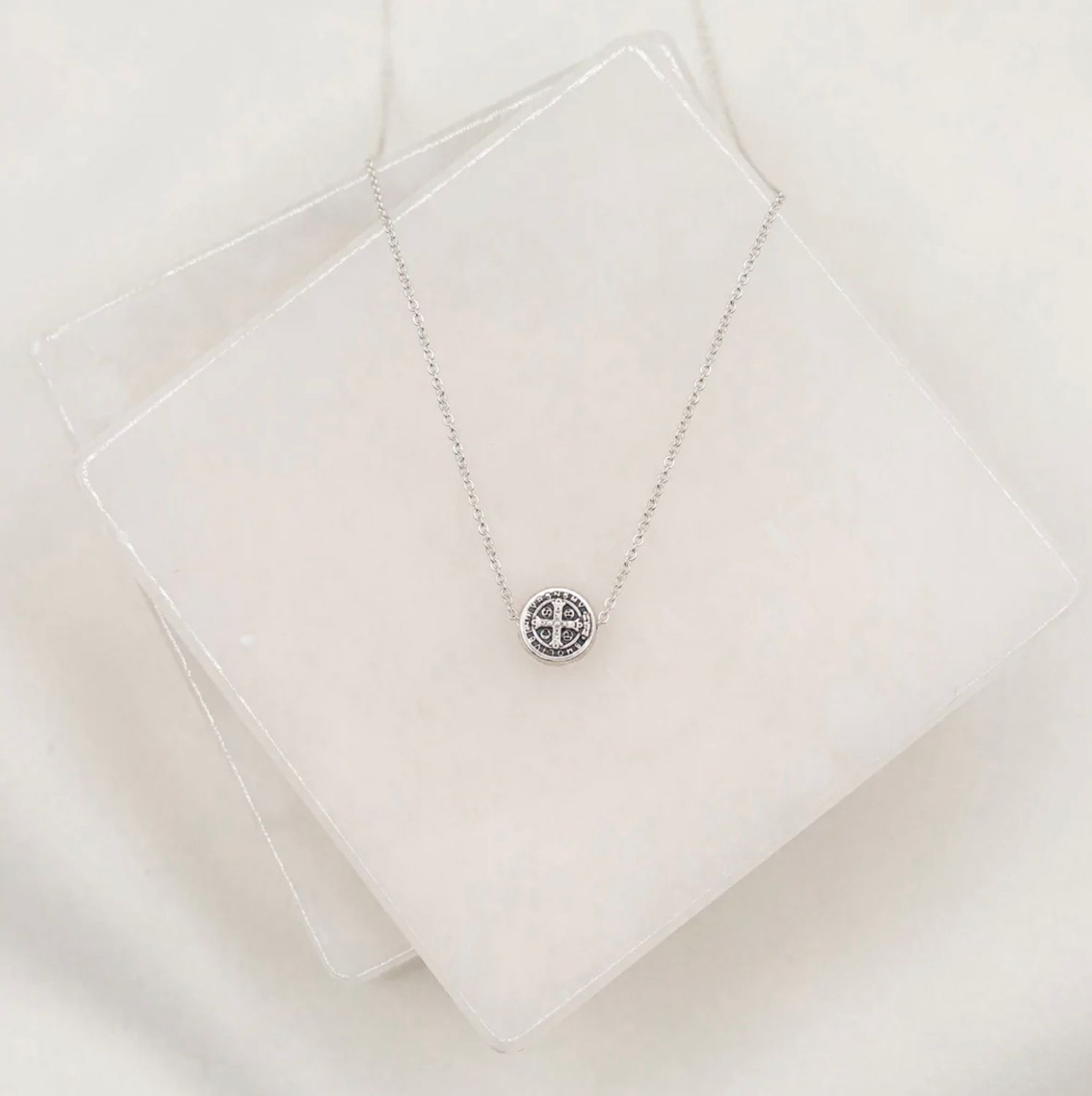 Benedictine Blessing Petite Necklace - silver tone
