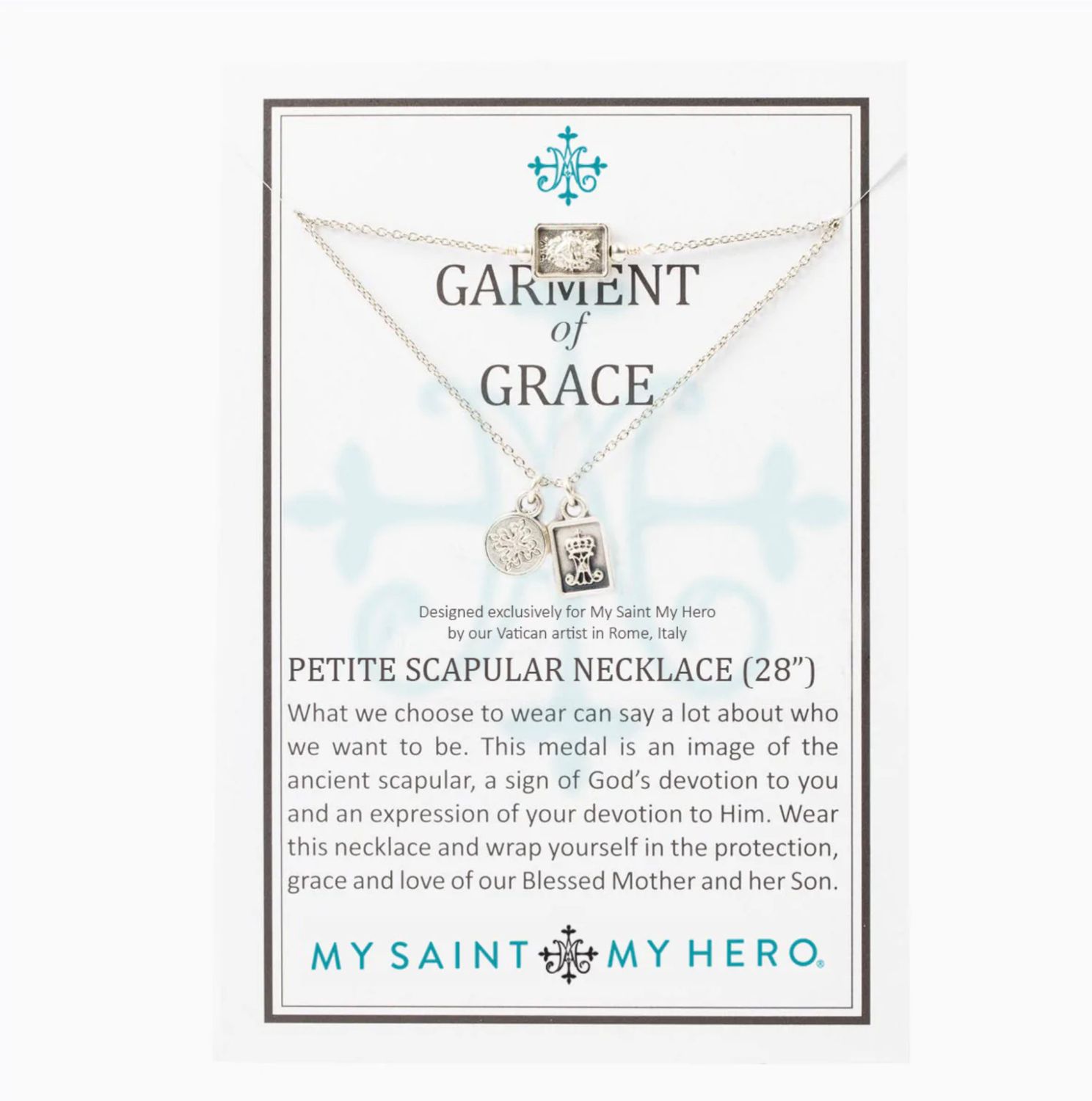 Garment of Grace Petite Scapular Necklace - silver tone