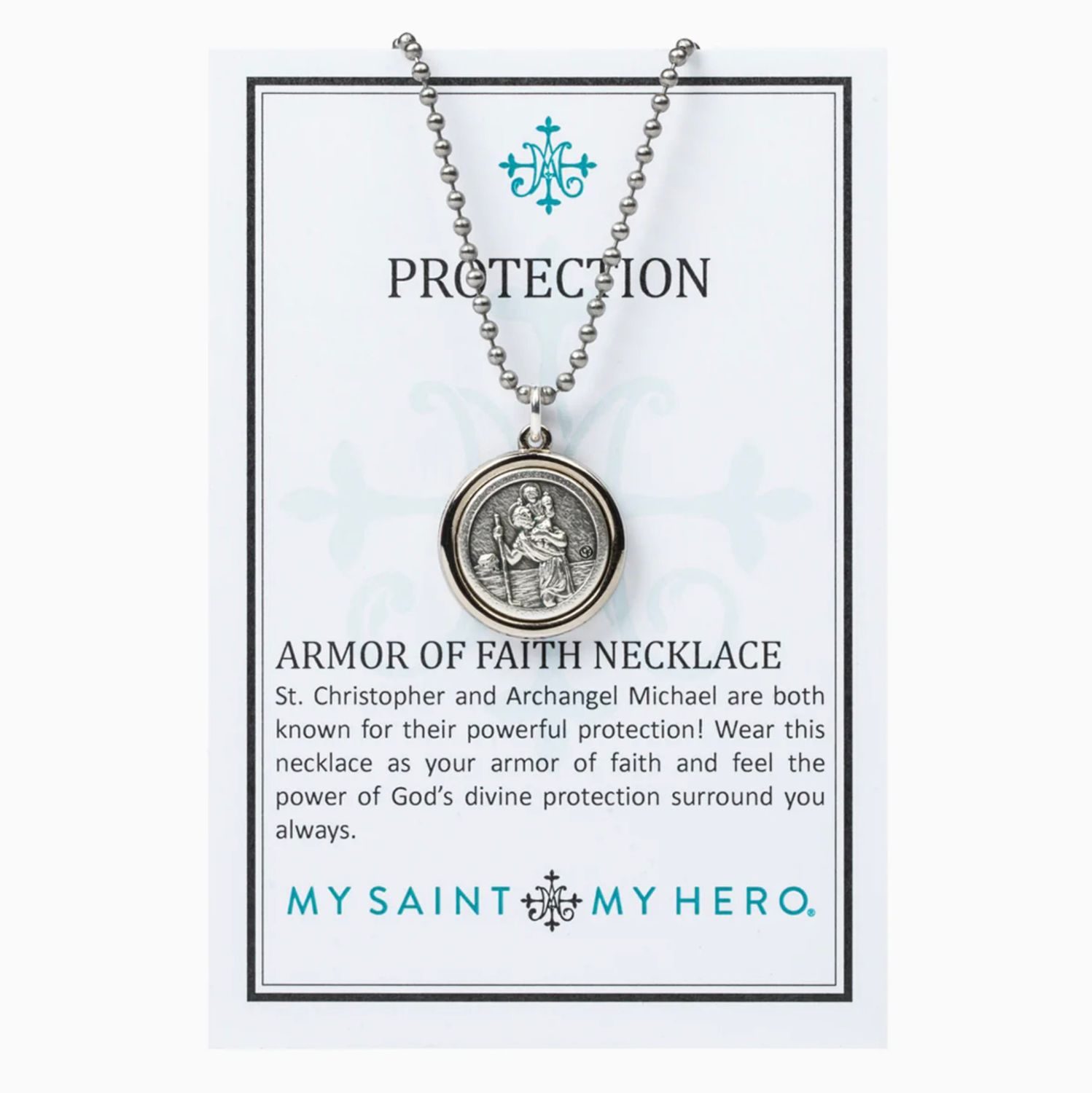 Archangel Michael &amp; Saint Christopher Protection Armor of Faith Necklace - Bead Ball Chain