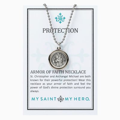 Archangel Michael &amp; Saint Christopher Protection Armor of Faith Necklace - Bead Ball Chain