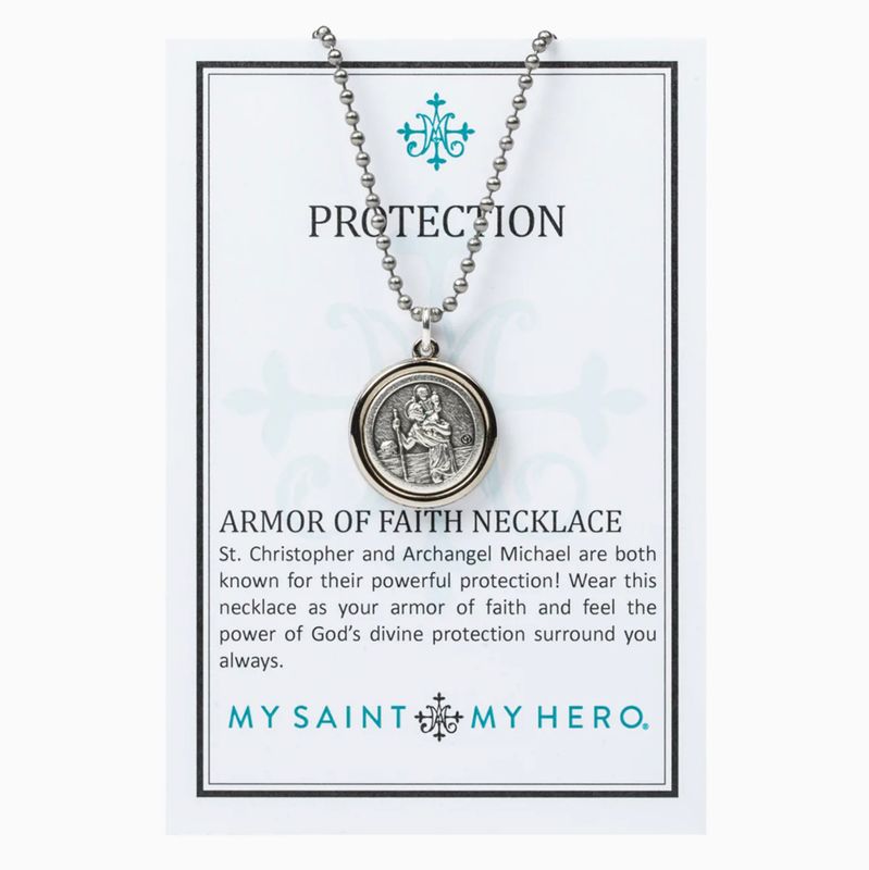 Archangel Michael &amp; Saint Christopher Protection Armor of Faith Necklace - Bead Ball Chain