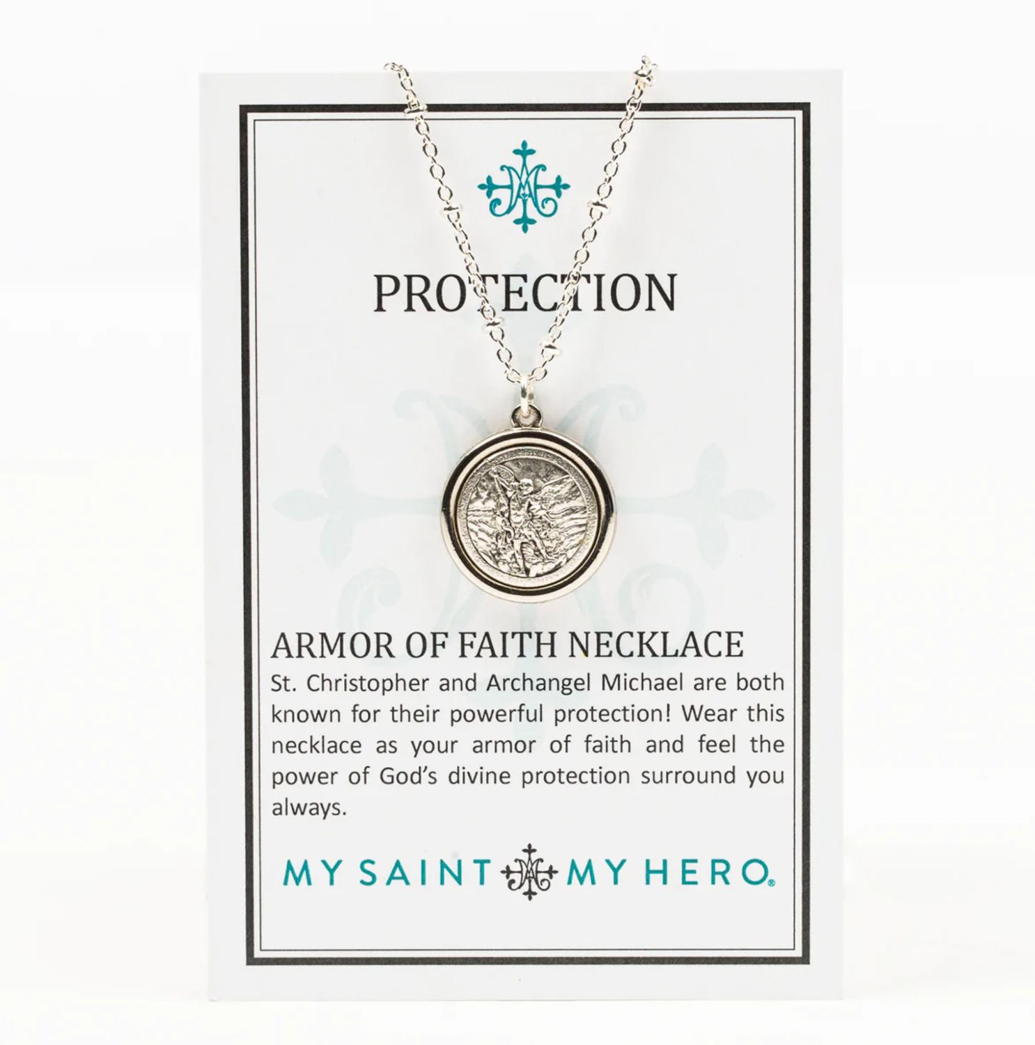 Armor of Faith Necklace - St Christopher &amp; St Michael - Chain