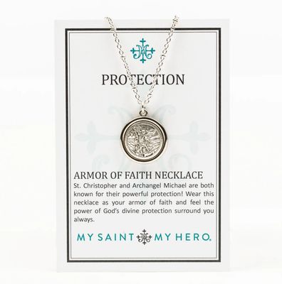 Armor of Faith Necklace - St Christopher &amp; St Michael - Chain