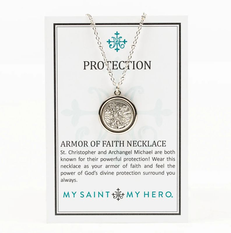 Armor of Faith Necklace - St Christopher &amp; St Michael - Chain
