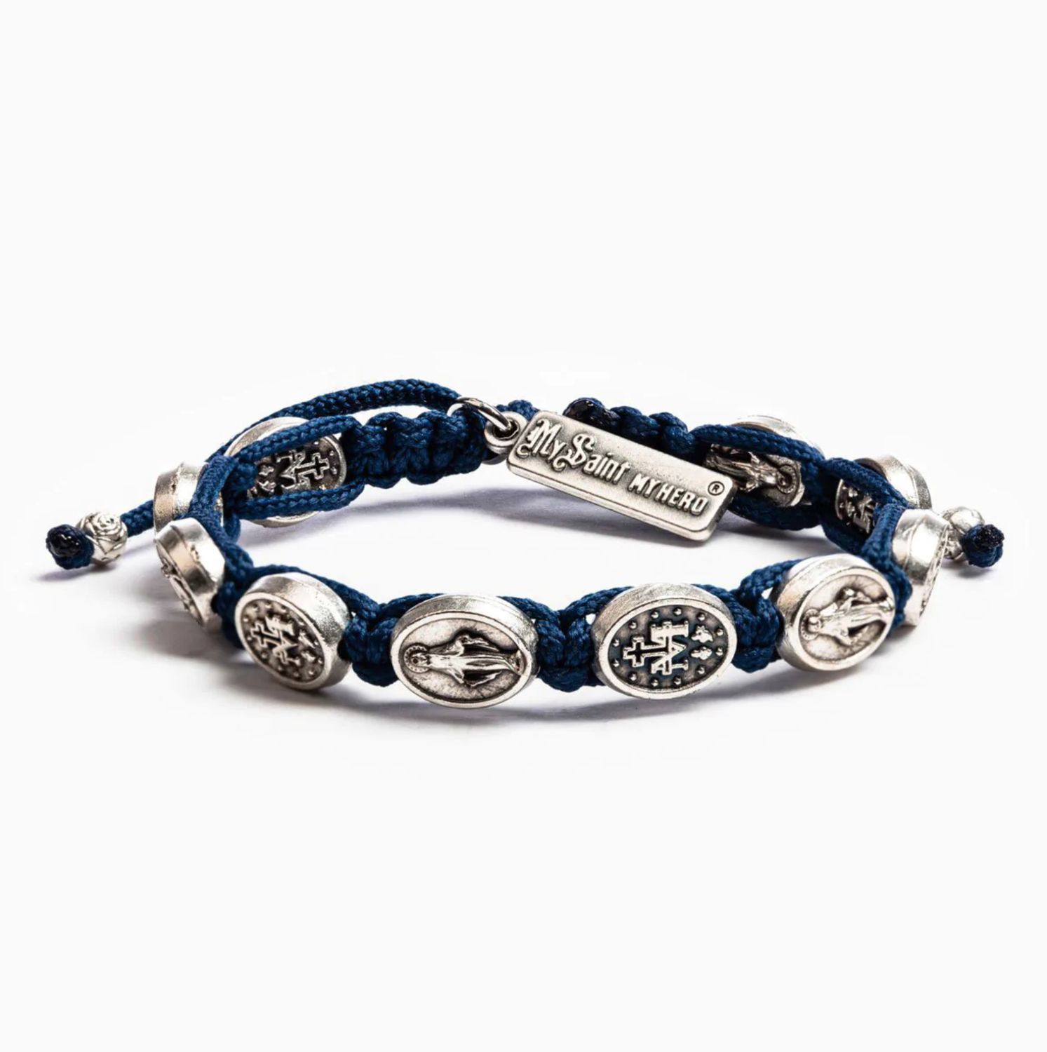 Silver-tone Miraculous Medal Blessing Bracelet - navy