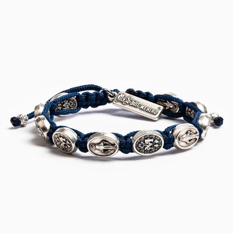 Silver-tone Miraculous Medal Blessing Bracelet - navy