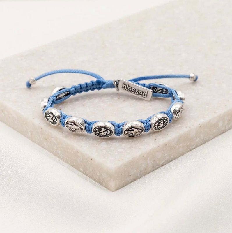 Silver-tone Miraculous Medal Blessing Bracelet - light blue