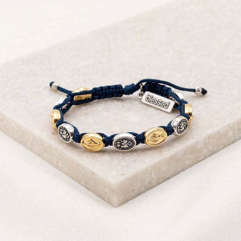 Gold &amp; Silver-tone Miraculous Medal Blessing Bracelet - navy